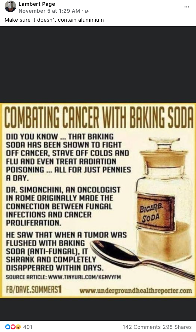 Fact Check Baking Soda Does NOT Combat Cancer It Treats Digestion
